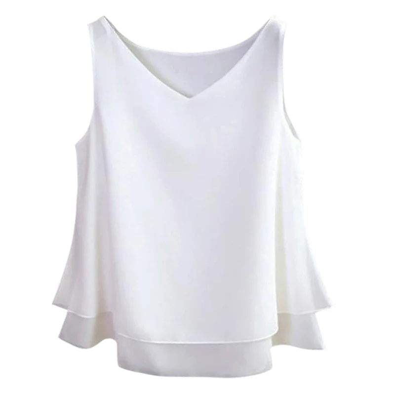 Модная брендовая женская блузка Летний шифон без рукавов рубашка сплошной v-образный вырез повседневные топы плюс размер 5XL свободные