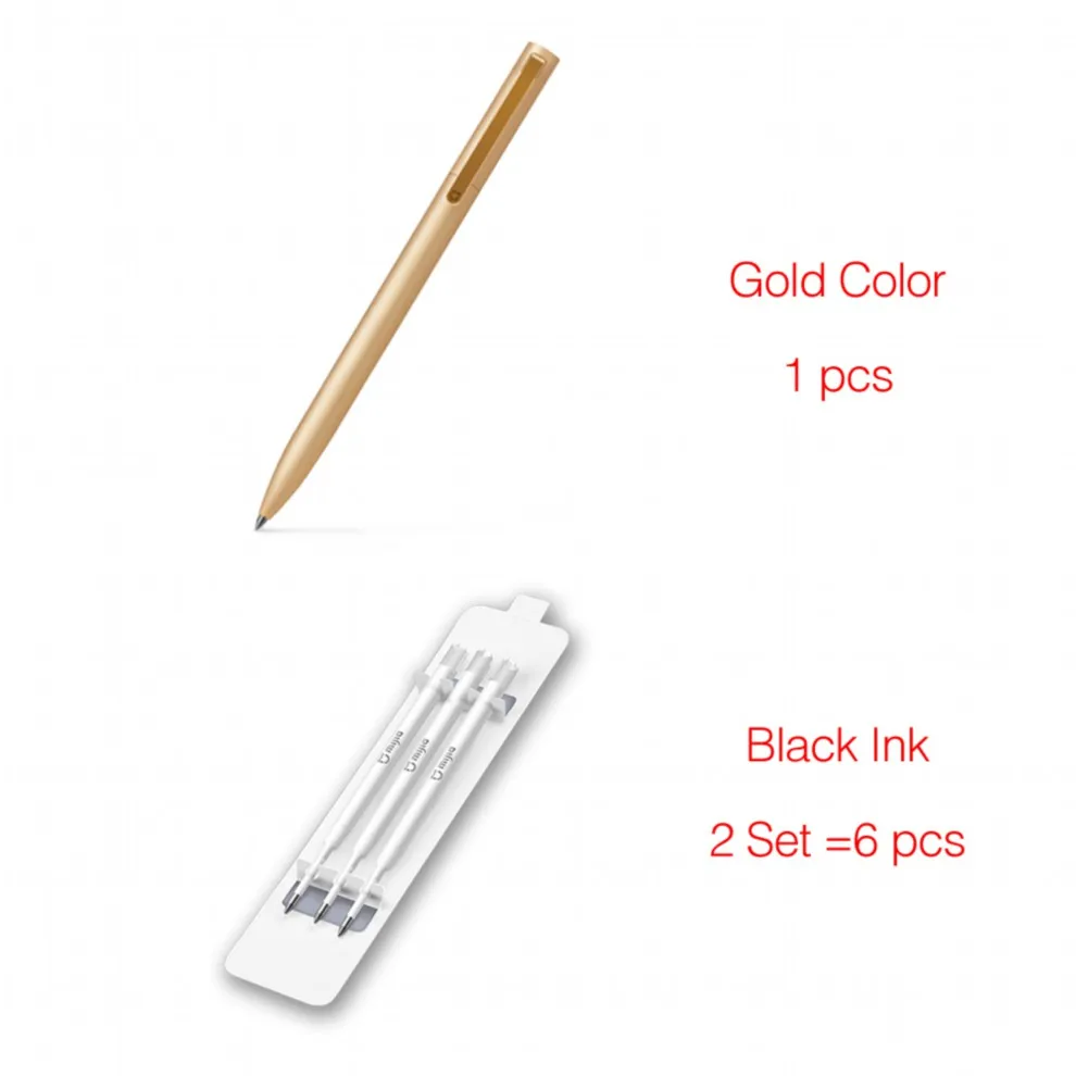 Xiaomi Mijia металлические ручки 9,5 мм ручки для подписи Premec Швейцария заправка MiKuni Япония чернила черные заправки - Цвет: 1 gold add 2 refill