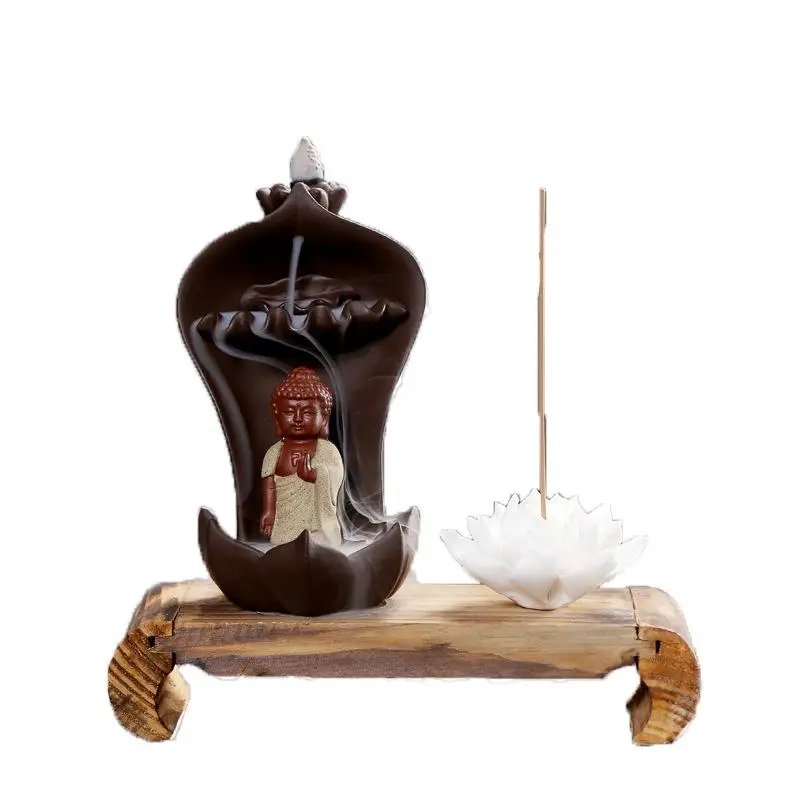 

New Traditional Purple Clay Incense Burner Buddha Hand Backflow Incense Burner Lotus Incense Burner With 10pcs Cones
