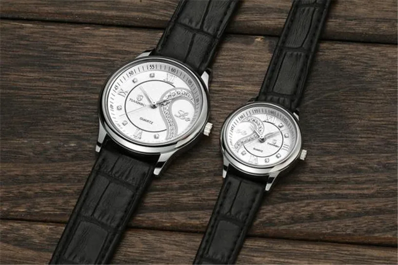 Tiannbu 1 пара/2 шт Часы для влюбленных женщин и мужчин Роскошные ультратонкие кожаные романтические модные пара наручные часы высокого качества