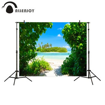 

Allenjoy background for photography studio sea beach Island tree sky backdrop photocall decor professional photobooth