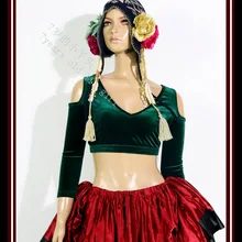 Бархатный толстый шанс Племенной чоли танец живота падение с длинным рукавом Топ племенной танец FA64