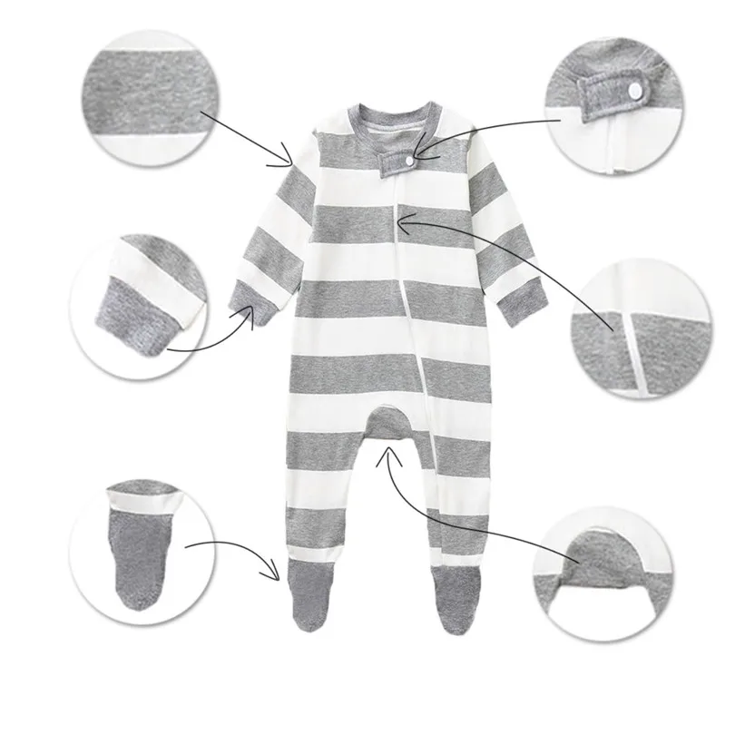 2019 new Newborn Baby Girls Boys Long Sleeve Zipper Packs Stripe Romper Jumpsuit Clothes fashion design (8)