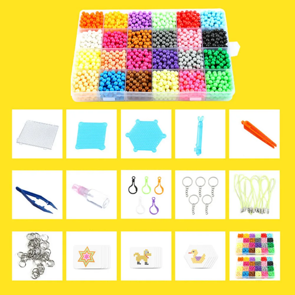 

Besegad Kids 3200pcs 24Colors Magic Cartoon Water Fuse Hama Beads Magic Aqua Bead Puzzle Jigsaw Pegboards Set DIY 3D Puzzle Toys