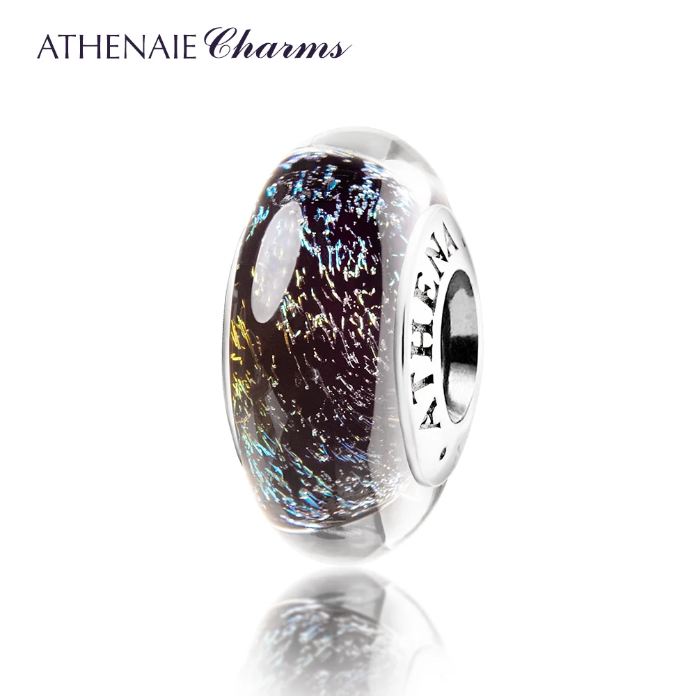 

ATHENAIE Genuine Murano Glass Beads 925 Silver Core Midnight Effervescence Colorful Charms Fit All European Charms Braceletss