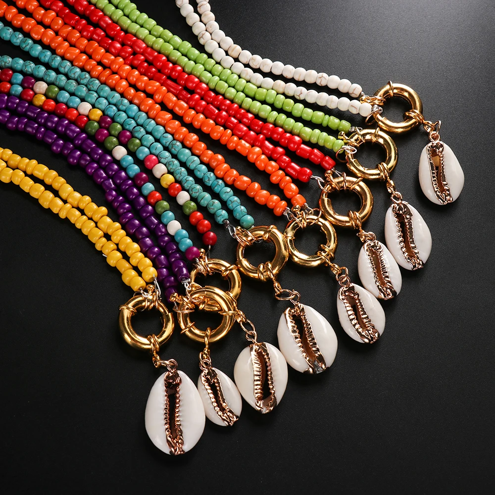 

Bohemian Fashion Natural Shell Choker Collares Summer Vinatge Colorful Beads Cowrie Shell Pendant Necklace