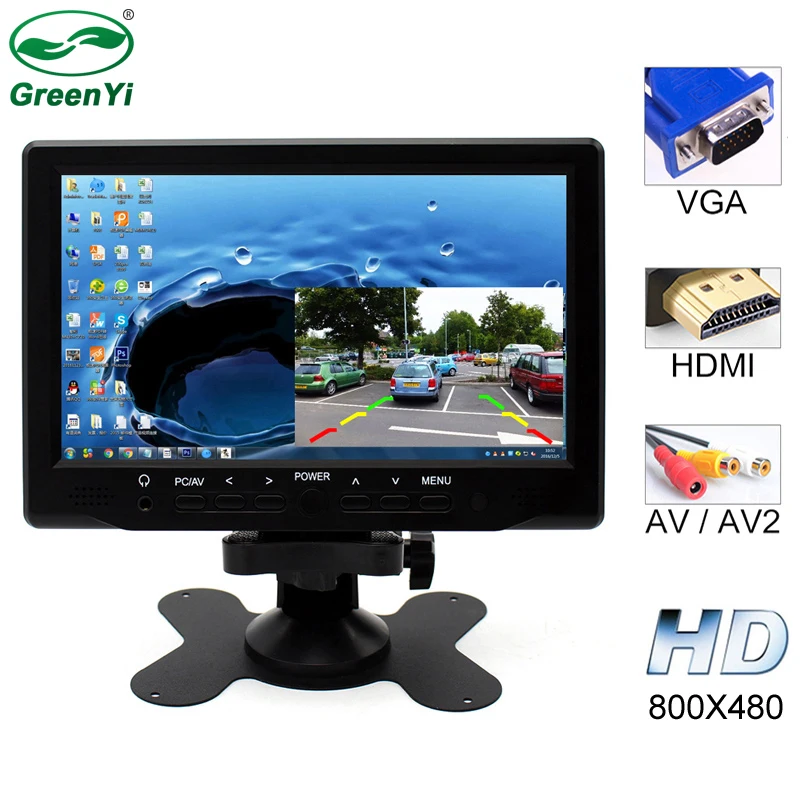 

GreenYi 7 Inch 800x480 TFT Color LCD AV Vehicle Car Rearview Monitor With HDMI VGA AV Input CCTV Security Monitor+Remote Control