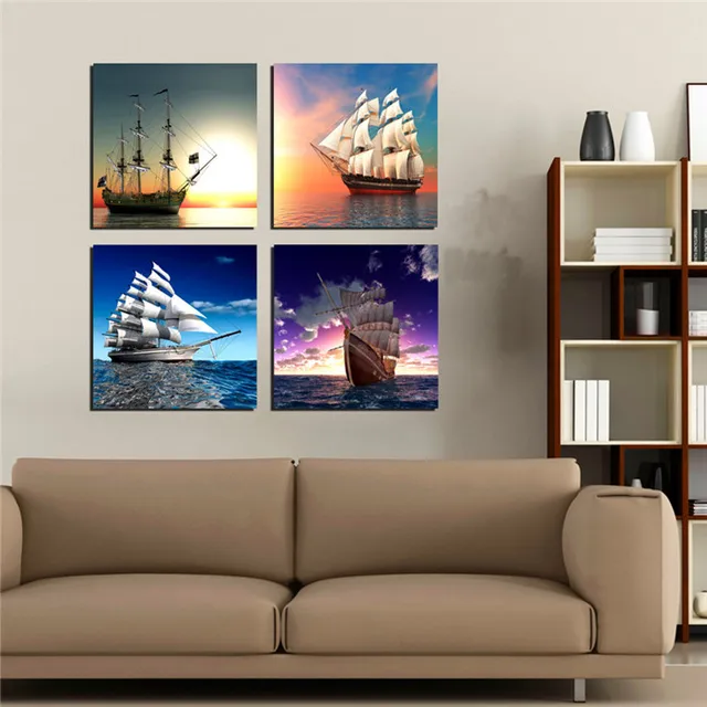 Modern sail boat painting sailing oil picture vintage home decor ... Decoracion living vintage