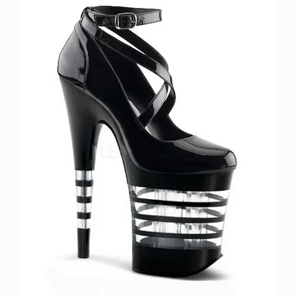20 cm high heels, wedding platform black cross tie crystal
