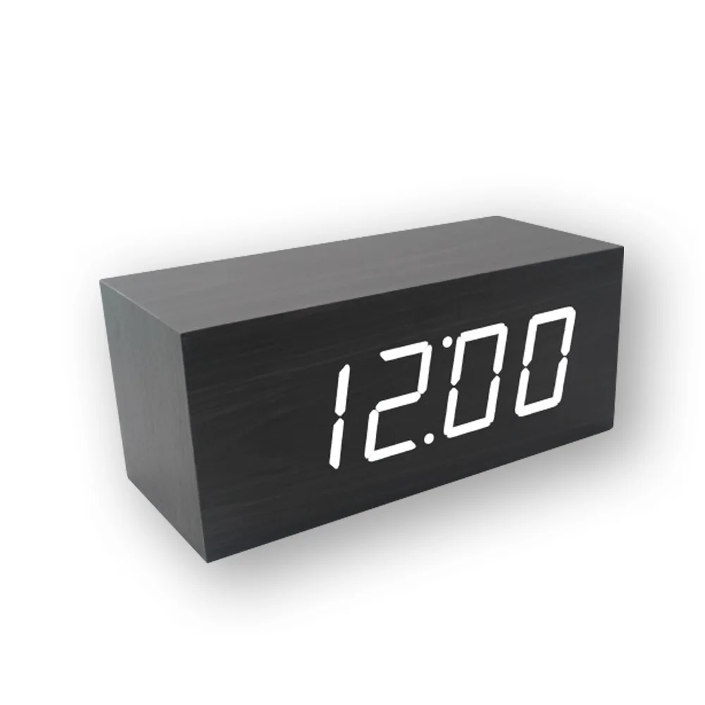 Повтор светодиодный Будильник прямоугольник черный настольные цифровые часы для спальни контроль температуры звука электронные настольные часы подарок - Цвет: BlackWhite