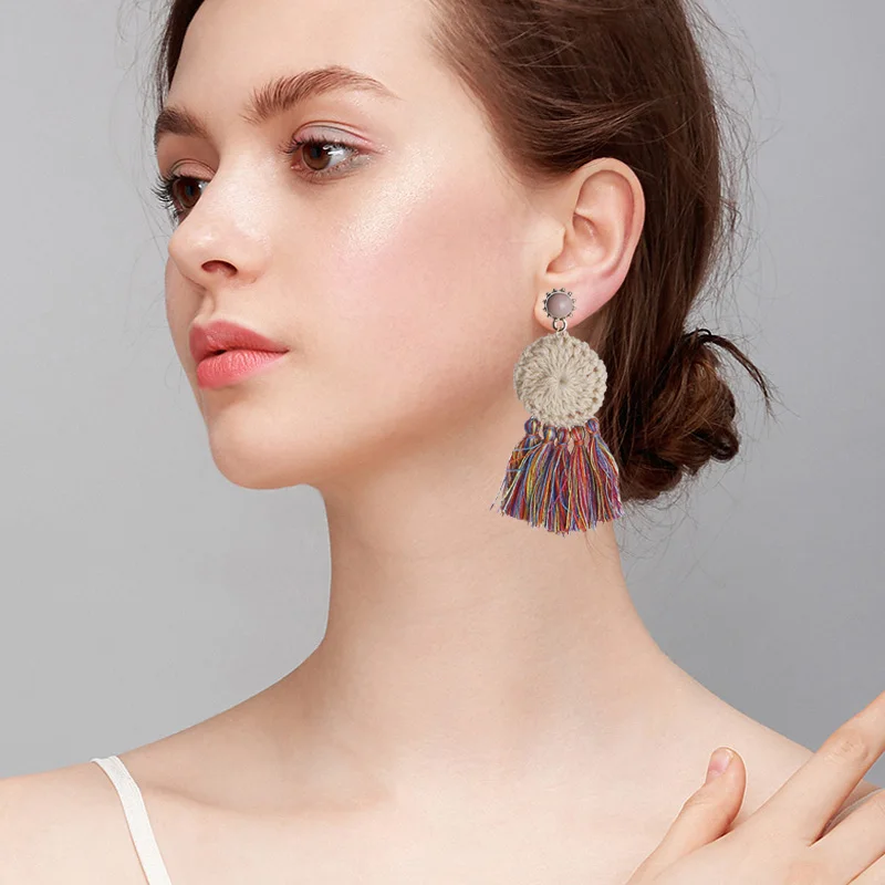 1Pair Vintage Bohemian Tassel Earrings Sector Fringe Ear Drop for Women