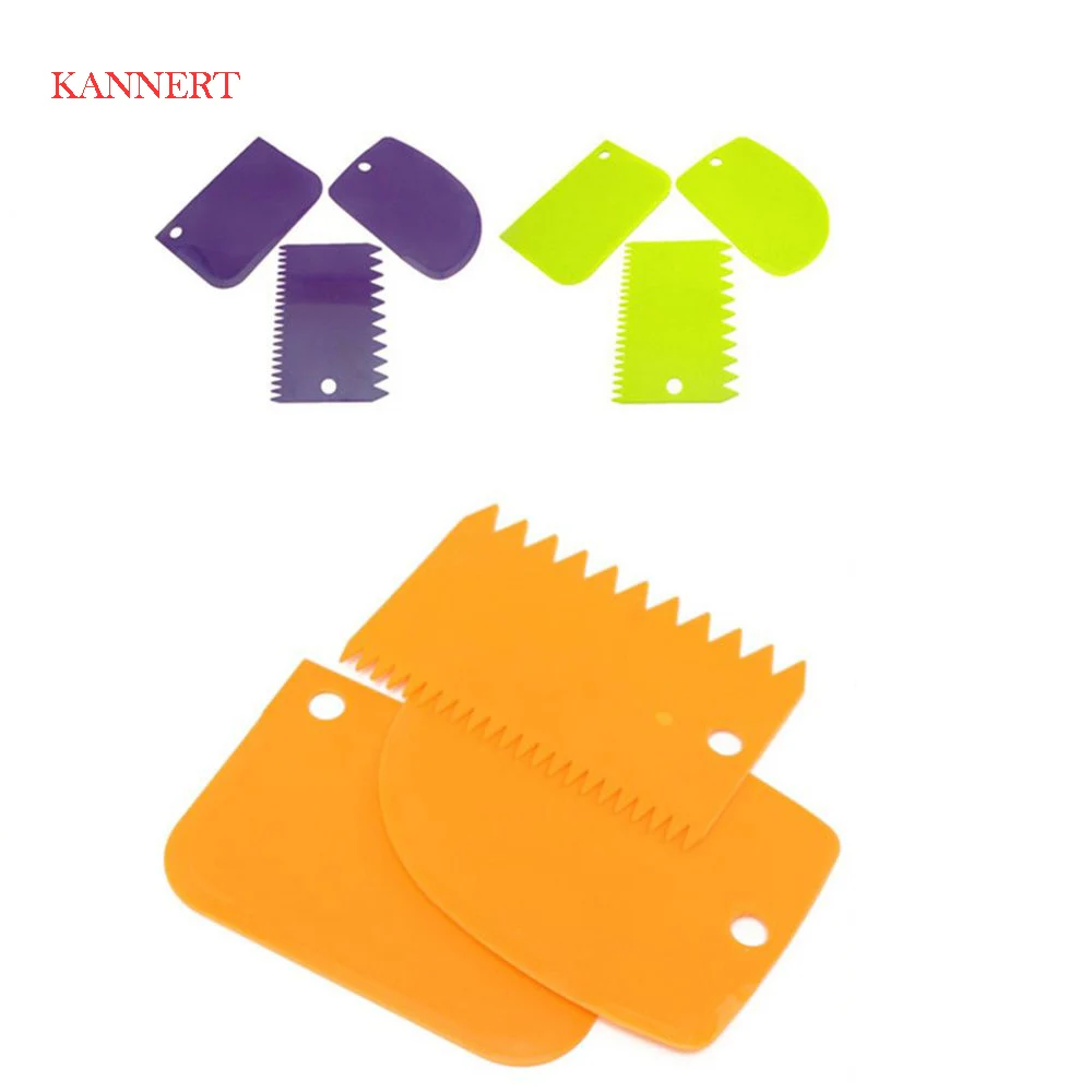 

KANNERT 3Pcs/set Plastic Dough Knife Icing Fondant Scraper Jagged Edge Cake Spatula Baking Pastry Tools Plain Smooth Cake Paddle