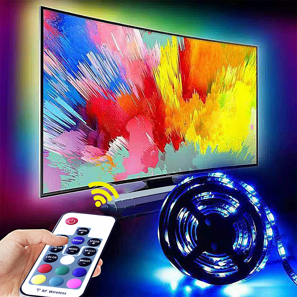 

5050 RGB Light Lamps LED Strip USB Flexible RGB Tape LED Stripe with 17keys RF Controller For Car PC TV Background Lighting