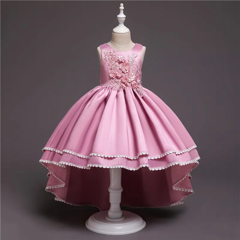 dark pink Платье с цветочным узором для девочек для свадебной вечеринки; одежда для дня рождения для маленьких девочек; элегантные Детские платья для первого причастия с вышивкой для девочек - Цвет: dark pink