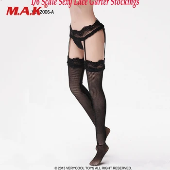 

1/6 scale sexy VCF2006-A sexy female girl women black lace garter stockings with briefs for 12" action figure doll toys