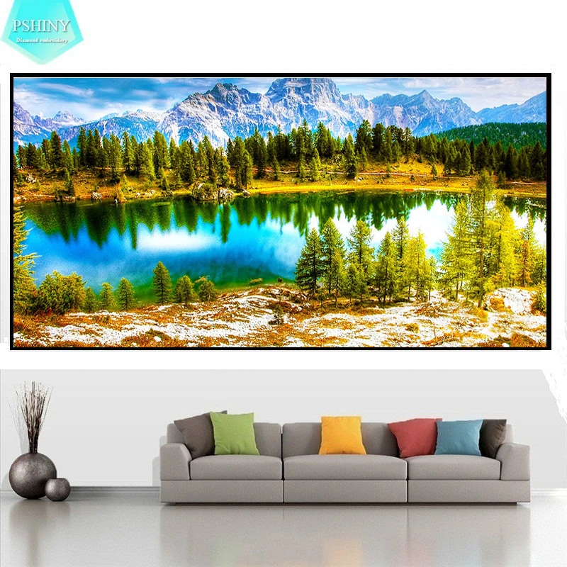 

PSHINY 5D DIY Diamond embroidery Alps Natural Landscape Picture Full Round rhinestone mosaic kit Diamond Painting cross stich