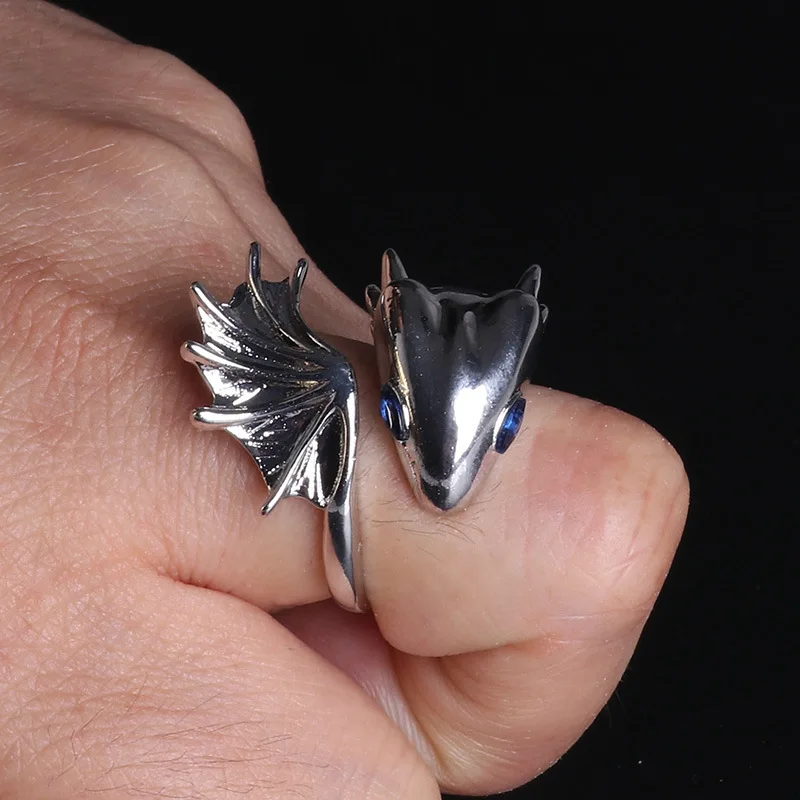 

New Unisex Personality Exaggerated Copper Rhinestone Eyes Dragon Rings Open Resizable Ring Gift for Lover Birthday Mother's Day