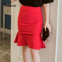 Корейский 5XL плюс Размеры русалка юбка Для женщин юбка зимние офисные юбки Для женщин s Высокая Талия вязать труба юбка черный, красный