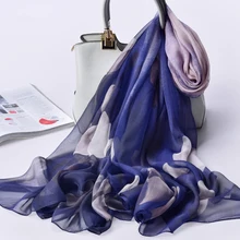 Настоящий шифоновый шелковый шарф для женщин китайский натуральный шелковый платок для женщин роскошный брендовый шелковый шарф большого размера с принтом