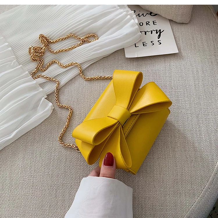 Милая женская сумка-клатч с бантом, модная новинка, качественная женская дизайнерская сумка из искусственной кожи, сумка через плечо на цепочке, женская сумка через плечо