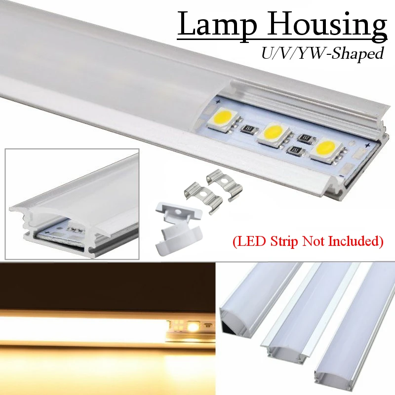 

U/V/YW Three Style 50cm Aluminium Channel Holder for LED Strip Light Bar Under Cabinet Lamp Kitchen 1.8cm Wide