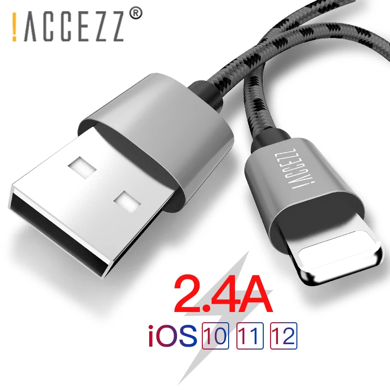 ! Кабель ACCEZZ 2.4A для Apple iPhone 5 6 7 8 Plus X XS MAX XR iPad планшет зарядный шнур мобильного