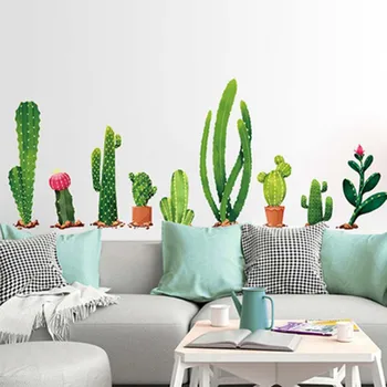 

Cactus Bonsai Potted Plants Decorative Wall Stickers for Kids Room Home Decor Kitchen Window Living Room Decor Decal 1PC