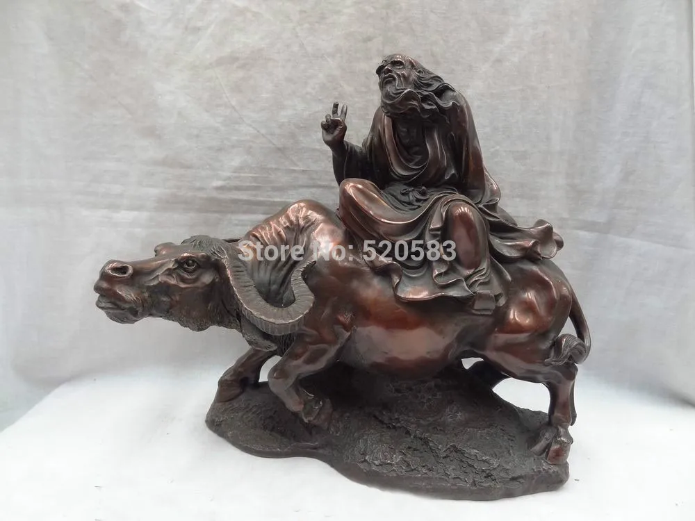 

13" Chinese Bronze Sublime Suclpture Taoism Lao Tzu LaoZi Ride Bull Ox Statue