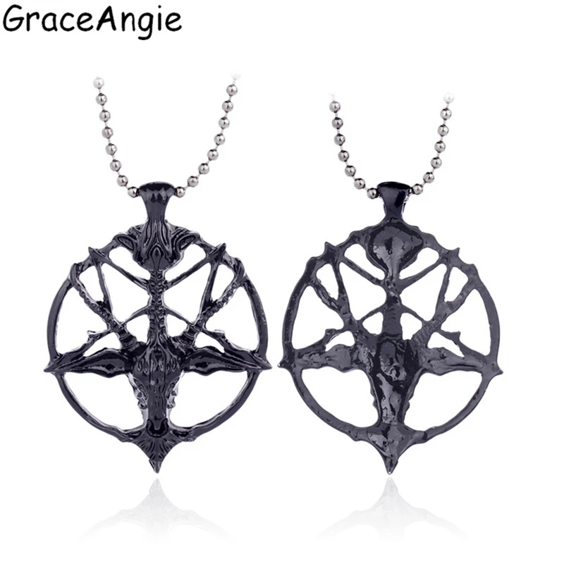 

GraceAngie 1PC Black Silver Color Round Shape Hollow Scary Sheep's Head Punk Style Pendant Charms Nice Gift for Men Boyfriend