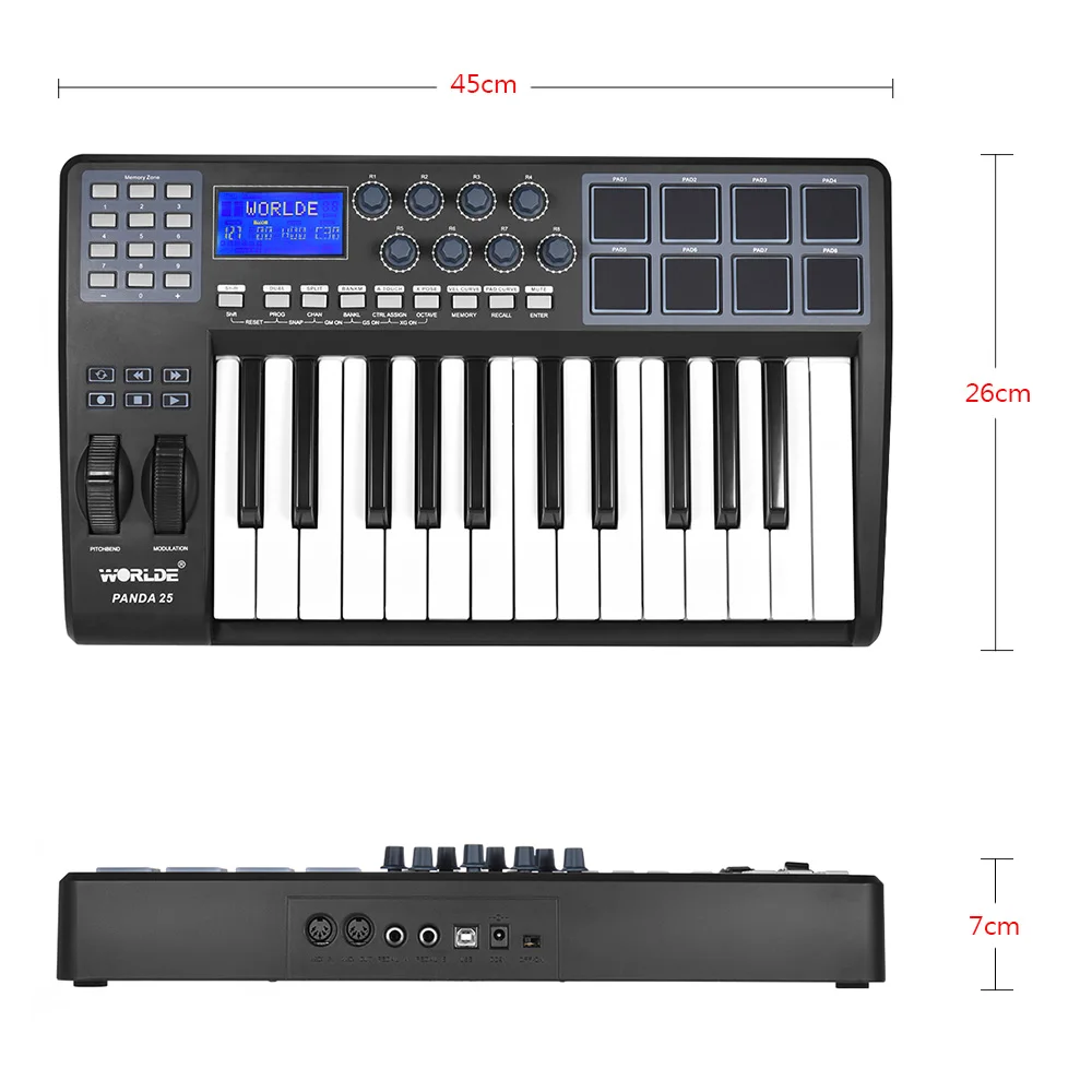 На выбор PANDA25 компактный 25-ключ USB MIDI контроллер клавиатуры 8 зеленого и синего цветов с подсветкой триггер облицовка площадка/коврик/настил/Накладка белый светильник с подсветкой USB кабель