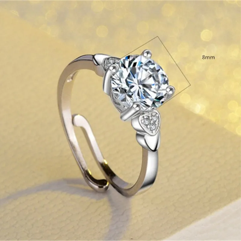 CC Adjustable Rings For Women 925 Silver Round Stone Cubic Zirconia Heart Personality Wedding Engagement Bridal Jewelry CC1481