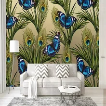 Пользовательские 3D фрески скандинавские тропические Синие Бабочки сад фото обои Гостиная фон декоративная стена ткань