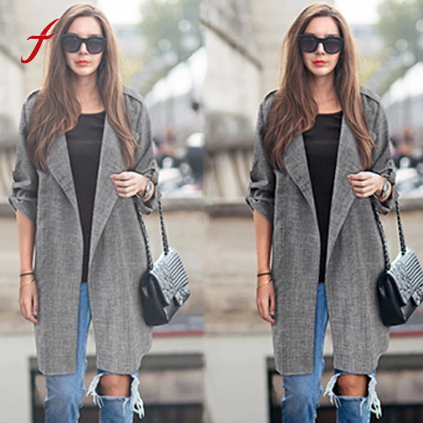 

2019 New Womens Open Front Coat Long Cloak Jackets Overcoat Waterfall Cardigan Autumn Winter Slim Long Blend cotton Outerwear