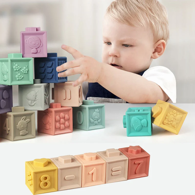 

12pcs/set 3D Touch Hand Soft Balls Baby Grasp Toy Building Blocks Baby Massage Rubber Teethers Squeeze Toy Bath Ball Toys