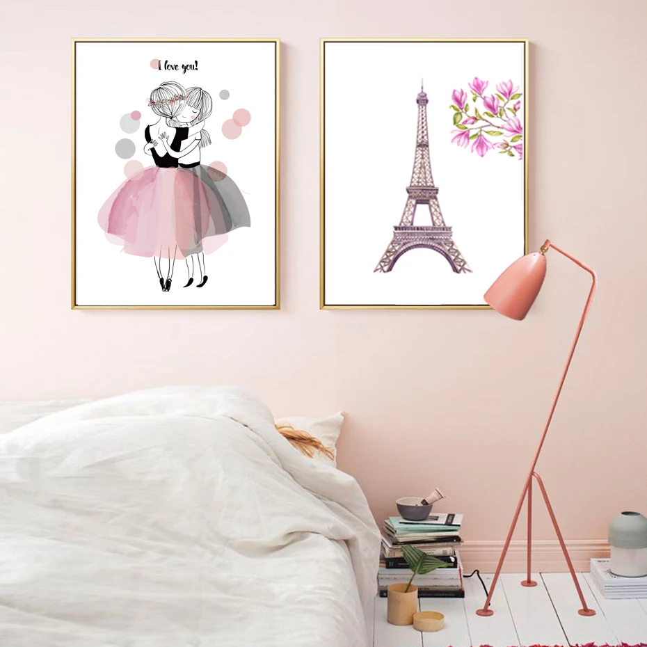 Kawaii-Rose-Pink-Girl-Style-Flowers-Nursery-Canvas-Paintings-Mural-Wall-Art-Poster-Print-Picture-for (3)