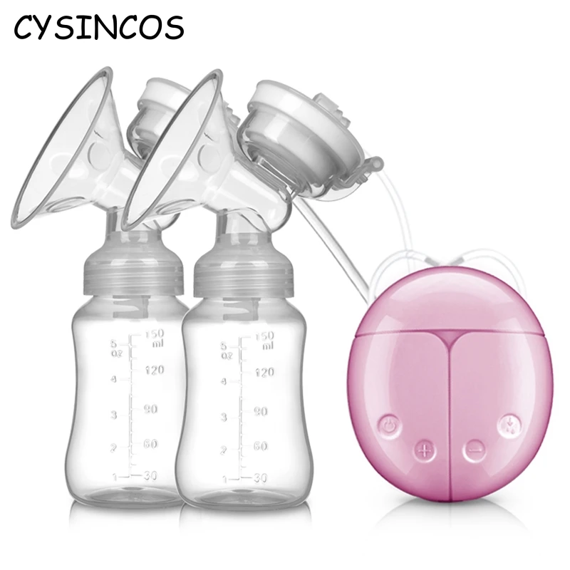 

CYSINCOS USB Electric Breast Pump With Baby Milk Bottle Safety Cold Heat 2 Bottles Double Electric Breast Pumps Nipple Suction