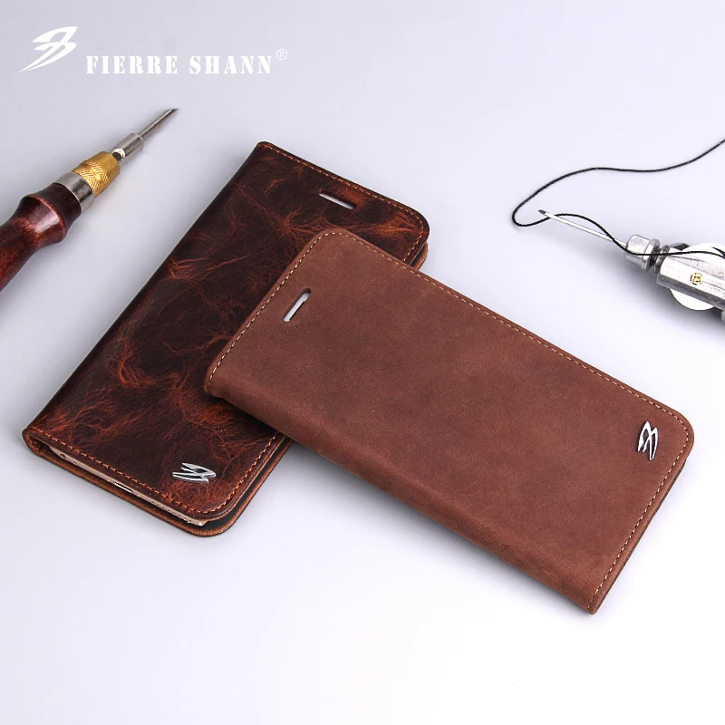 

Fierre Shann Luxury Genuine Leather Retro Flip Mobile Phone Case Coque For Iphone 6/6s Plus 7/7 Plus Back Cover Fundas