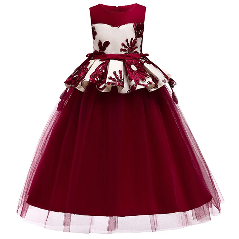 Детская Рождественская одежда; платье без рукавов с вышивкой красного вина для маленьких девочек; вечерние платья для маленьких девочек