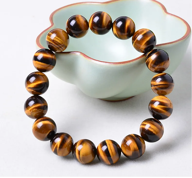 

Yellow Tiger Eye Bracelets Elastic Rope Natural Stone For Women and Men healing reiki Bracelets