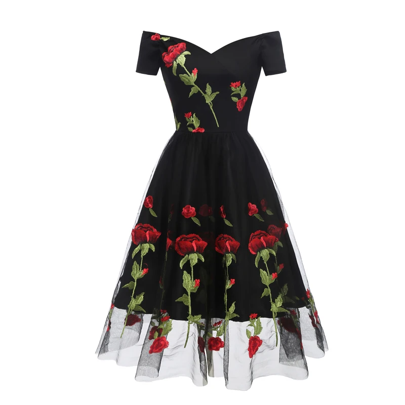 

Off Shoulder Black Maxi Summer Dress 2019 Mesh Fluffy Dress Women Strapless Party Sexy Summer Vintage Print Dresses Vestido