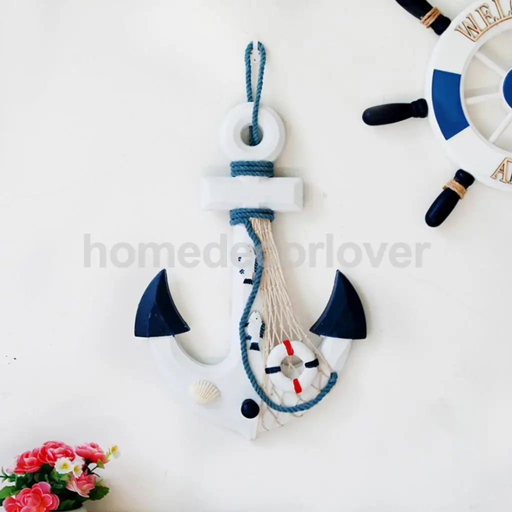 Wooden Anchor Nautical Hanging Ornament Decoration Plaque Home Decor Model