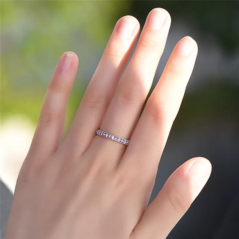 Cute Female Small Zircon Stone Ring Real 925 Sterling Silver Ring Promise Love Engagement Rings For Women