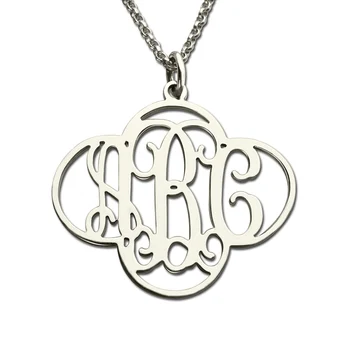 

Wholesale Silver Monogram Necklace in Cut Out Clover 4 leaf clover Necklace Name Necklace Lucky Clover Monogrammed Jewelry