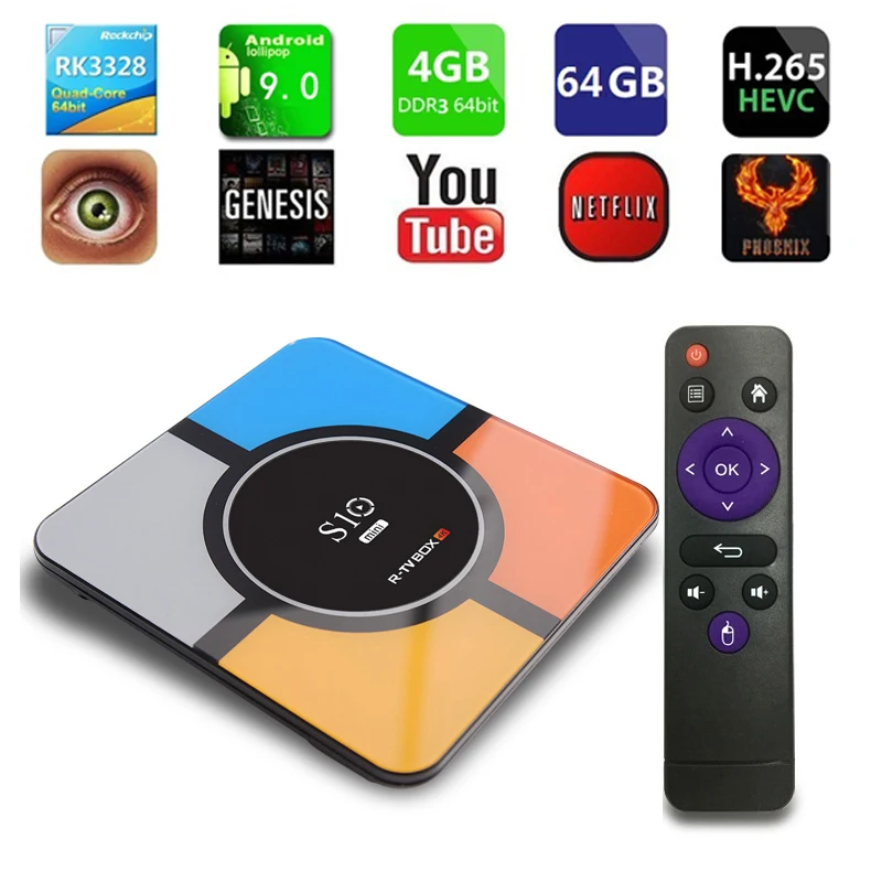 S10 мини Android 9 0 Smart tv Box RK3328 Четырехъядерный 4 ГБ ОЗУ 64 Гб ПЗУ USB3.0 wifi 3D 4K IP H.265 HDR