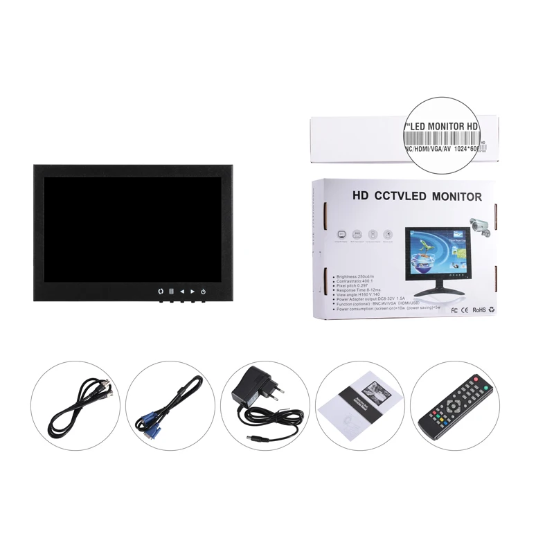 Yalxg 7 дюймов TFT светодиодный 1024x600 HD монитор с BNC/HDMI/VGA/AV для ПК CCTV камера безопасности использования в помещении