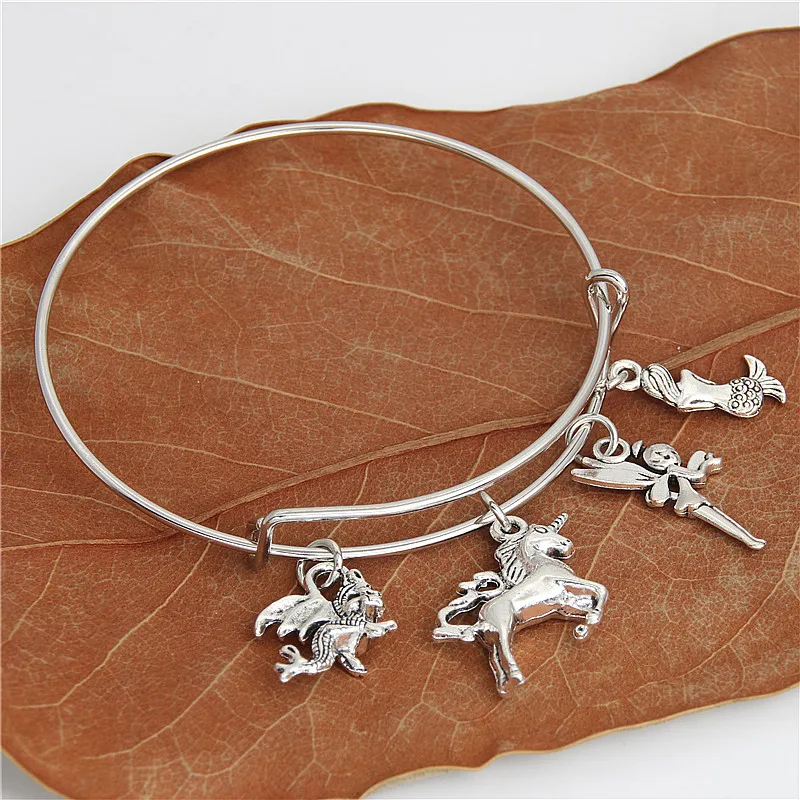 

1pc 2019 New Fantasy Bangle Dragon Unicorn Mermaid Magical Mythical Jewelry For Girl Gift E2195