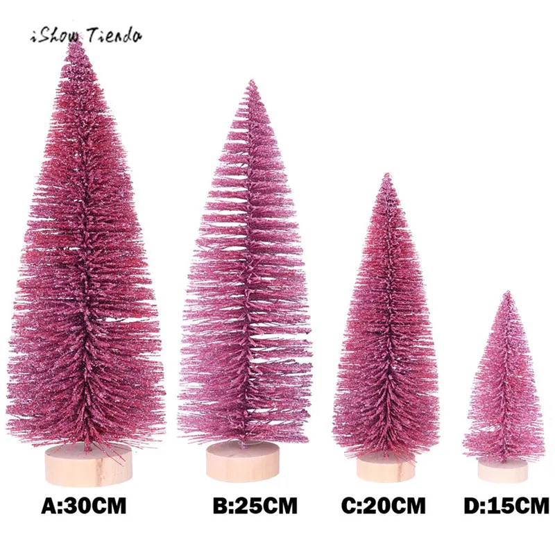 

ISHOWTIENDA 2019 Luxury Christmas Tree Mini Red Pine Tree With Wood Base DIY Crafts Home Table Decor Christmas Decorations