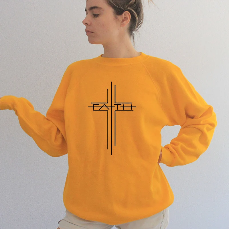 Christian Women Sweatshirt Faith Cross Funny Winter Tops Long Sleeve