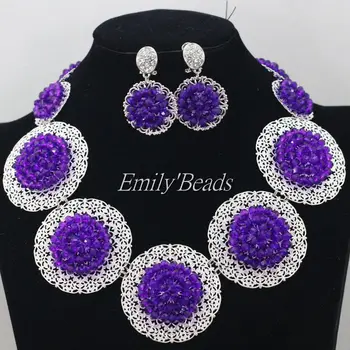 

Purple Nigerian Wedding African Beads Jewelry Set Crystal Beads Necklace Set African Costume Jewelry Set Free Shipping AIJ031
