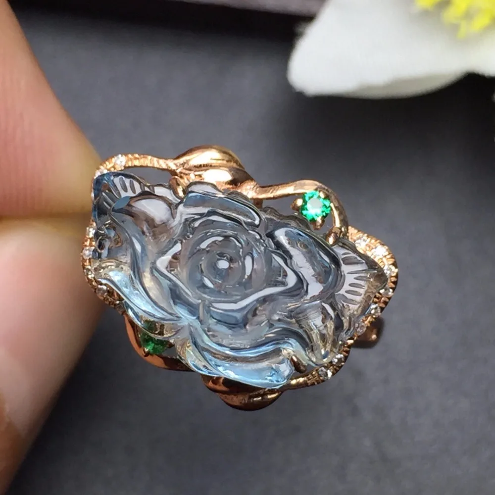 

Fine Jewelry Customized Size Real 18K Rose Gold AU750 100% Natural Blue Topaz Gemstone Female Rings for Women Fine Ring